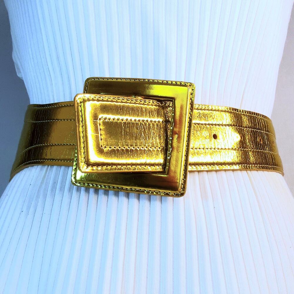 💎Oscar De La Renta Belt Genuine Patent Leather Golden Wide Width XSmall Waist